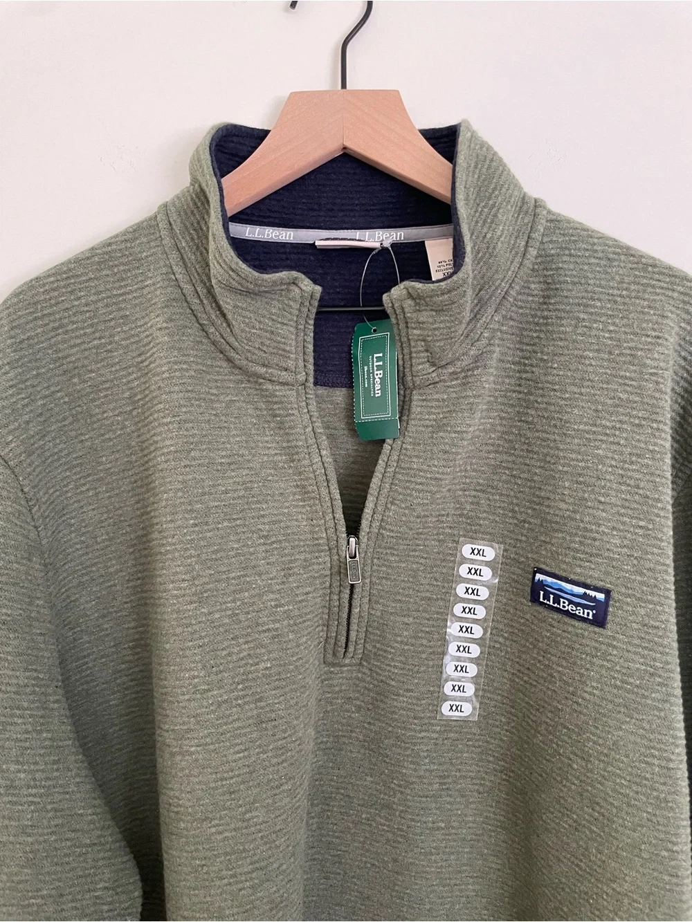L.L. Bean Men's Olive Green Lakewashed Double Knit Quarter-Zip Pullover